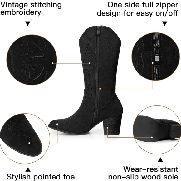 Cowgirl Boots Suede Mid Calf Booties - Picture 4 of 8